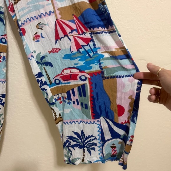 Fresh Destinations Tropical Vacation Print Rayon Wide Leg Pants Womens Medium - Picture 8 of 16